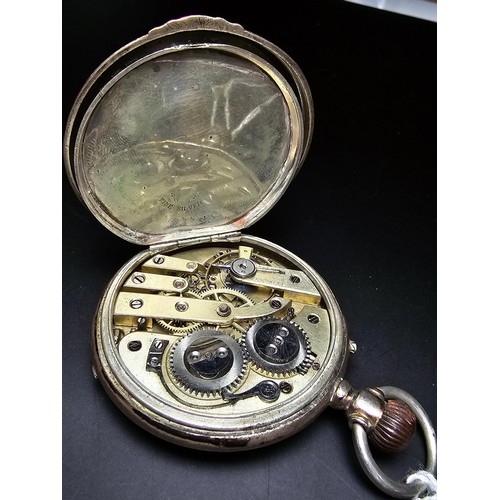 276 - Genuine WWII Era German Third Reich Fine Silver pocket watch. The case opens to reveal an engraved d... 