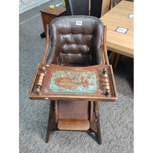 468 - A good quality Edwardian metamorphic child's high chair with a Chesterfield style Rexine seat comple... 