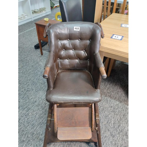 468 - A good quality Edwardian metamorphic child's high chair with a Chesterfield style Rexine seat comple... 