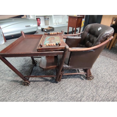 468 - A good quality Edwardian metamorphic child's high chair with a Chesterfield style Rexine seat comple... 