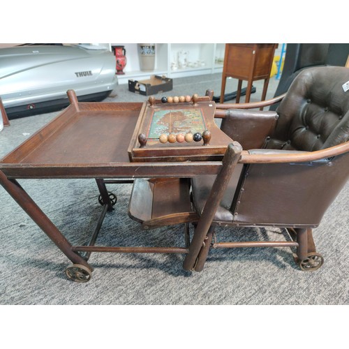 468 - A good quality Edwardian metamorphic child's high chair with a Chesterfield style Rexine seat comple... 