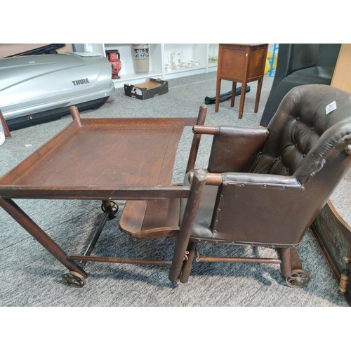 468 - A good quality Edwardian metamorphic child's high chair with a Chesterfield style Rexine seat comple... 