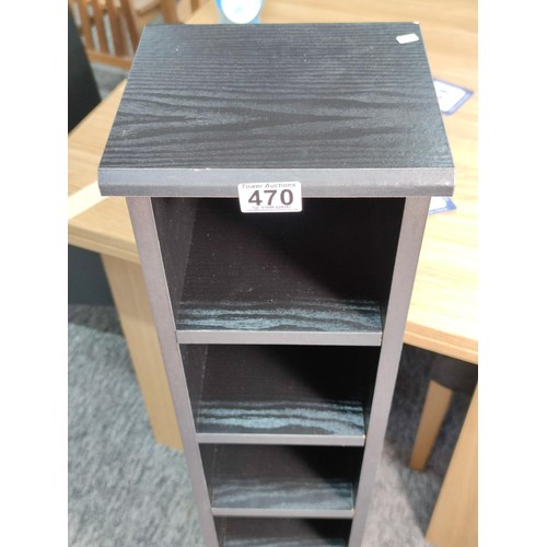 470 - A modern 6 shelf black storage unit in overall good condition. Height of 106cm, length 22cm, depth 1... 