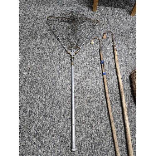 2 - Good quality vintage Hardy Bros Alnwick catch net along with 2x vintage Gaffs and a good vintage wic... 