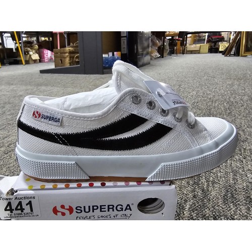 441 - A boxed pair of new and unused super GA size 2.5 trainers.