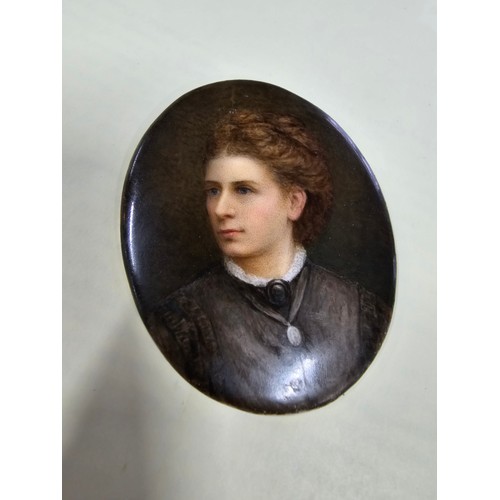 161 - 2x antique miniature hand painted portraits framed and glazed featuring intricate detail. Please stu... 