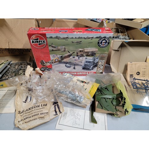 92 - 6 boxes containing a very large quantity of airfix models of military aircraft, all are opened, some... 