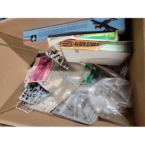 92 - 6 boxes containing a very large quantity of airfix models of military aircraft, all are opened, some... 