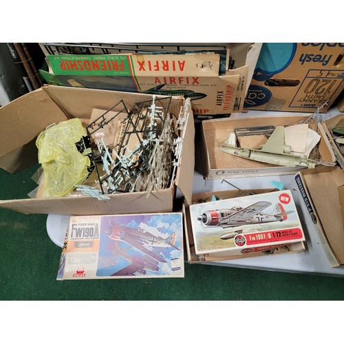 92 - 6 boxes containing a very large quantity of airfix models of military aircraft, all are opened, some... 