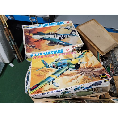 92 - 6 boxes containing a very large quantity of airfix models of military aircraft, all are opened, some... 