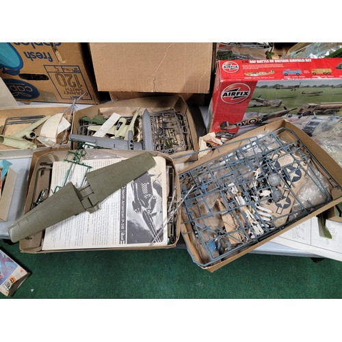 92 - 6 boxes containing a very large quantity of airfix models of military aircraft, all are opened, some... 