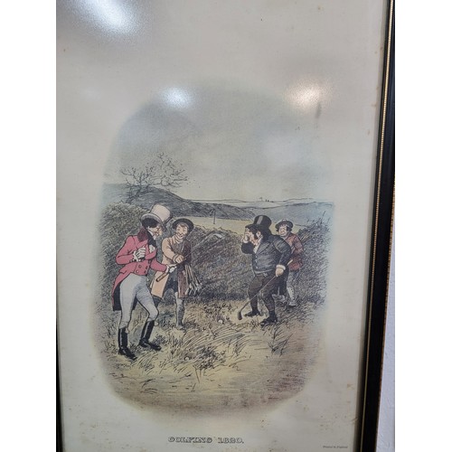 132 - A collection of 4 framed and glazed vintage prints of Johnnie Walker (whisky) depicting hunting, gol... 