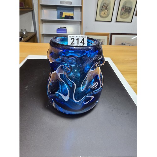 214 - Impressive Whitefriars Blue Knobbly glass vase by  - mid century, in excellent condition with no dam... 