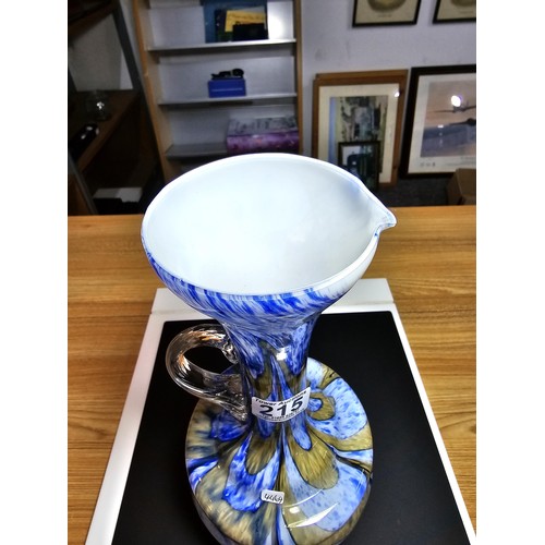 215 - Beautiful vintage Murano Art glass vase by Carlo Moratti, in blue, brown, white and clear. In excell... 