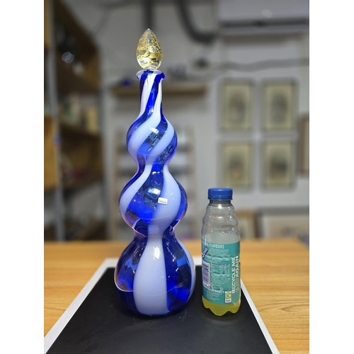 216 - Stunning Tall Glass Genie Bottle with stopper, Christalleria Artistica Toscana Empoli, in blue with ... 