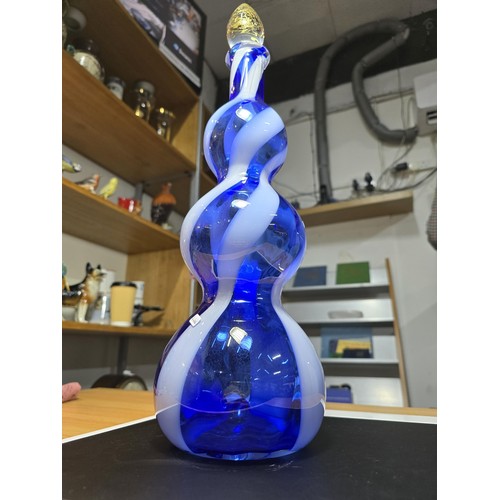 216 - Stunning Tall Glass Genie Bottle with stopper, Christalleria Artistica Toscana Empoli, in blue with ... 