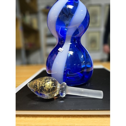 216 - Stunning Tall Glass Genie Bottle with stopper, Christalleria Artistica Toscana Empoli, in blue with ... 