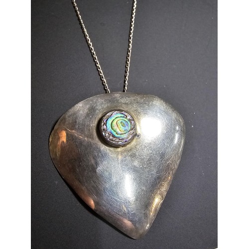 244 - Large 925 silver pendant inset with colourful abalone shell, set on a very long 24