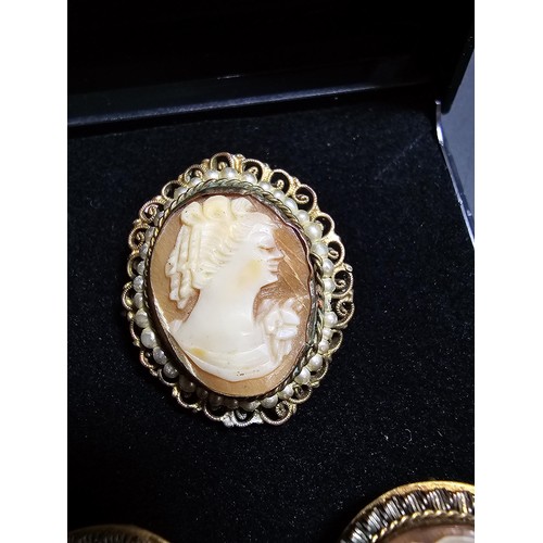 245 - 3x ornate vintage carved shell cameo brooches all in good clean condition and boxed.