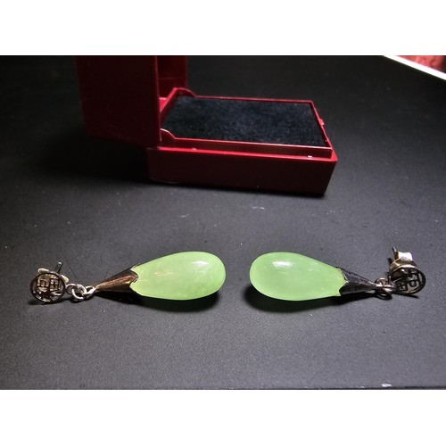 246 - Pair of Asian stunning 925 silver earrings set with large Genuine Jade (tested) drops, in good clean... 