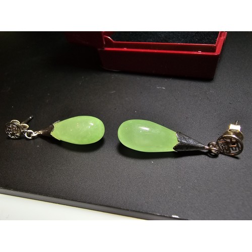 246 - Pair of Asian stunning 925 silver earrings set with large Genuine Jade (tested) drops, in good clean... 