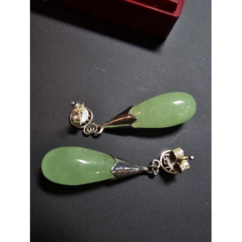 246 - Pair of Asian stunning 925 silver earrings set with large Genuine Jade (tested) drops, in good clean... 