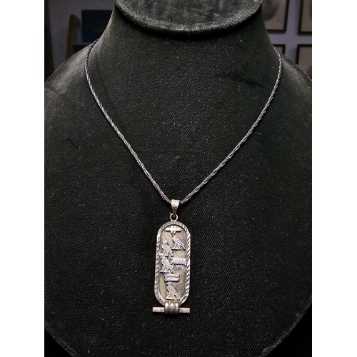 256 - 925 silver Egyptian hieroglyphics cartouche pendant set on a good long 21