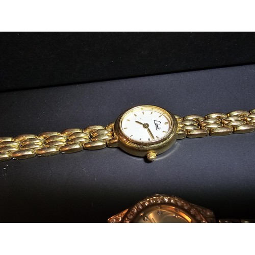 278 - 3x gold tone wrist watches inc a citizen along with an ornate gold plated bracelet and a gold plated... 