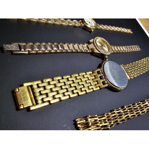 278 - 3x gold tone wrist watches inc a citizen along with an ornate gold plated bracelet and a gold plated... 