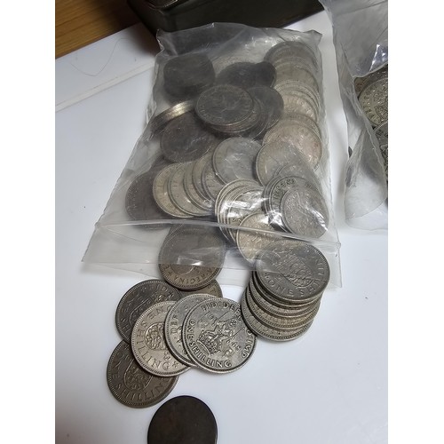 288 - Tin full of various vintage british coins to inc. a qty of antique copper pennies includes a well pr... 