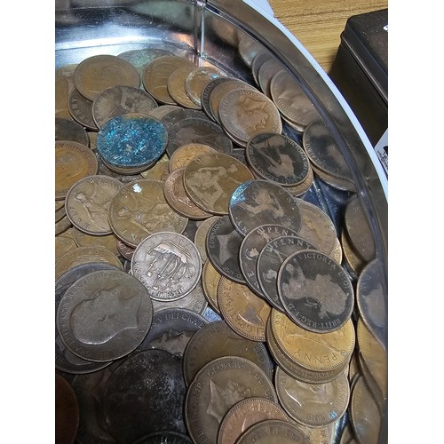 289 - A large tin full of vintage and antique copper coins mostly british, please study photos for more de... 