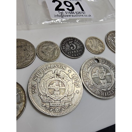 291 - Qty of 9x various early vintage & antique Silver coins from around the world to inc. 2x S.African co... 