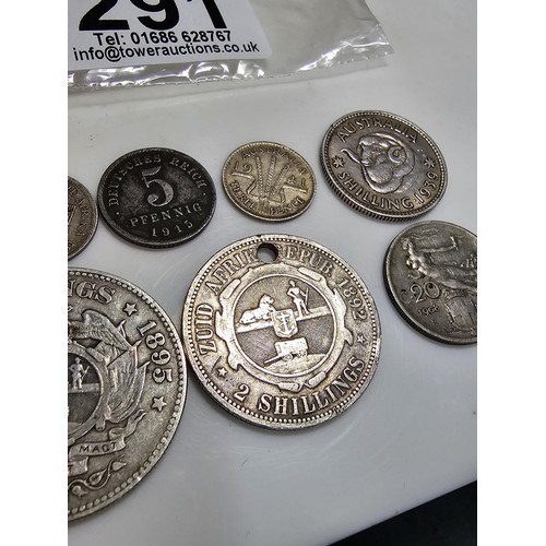 291 - Qty of 9x various early vintage & antique Silver coins from around the world to inc. 2x S.African co... 