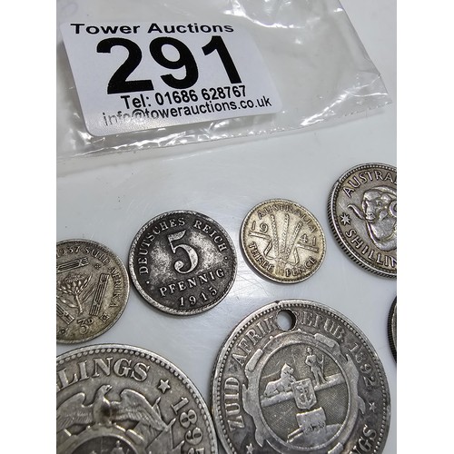 291 - Qty of 9x various early vintage & antique Silver coins from around the world to inc. 2x S.African co... 