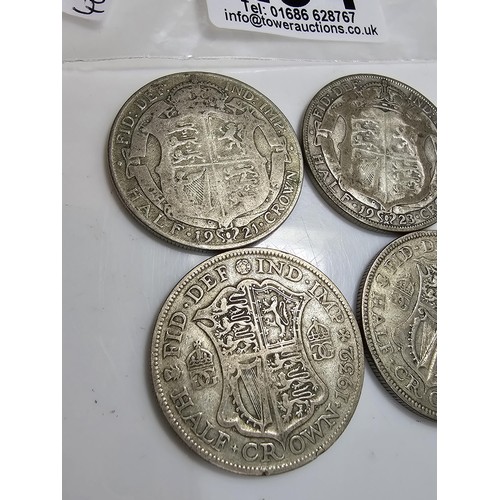 294 - A qty of 4x Pre - 1947 silver British Half Crown coins, total weight of 54.95g.