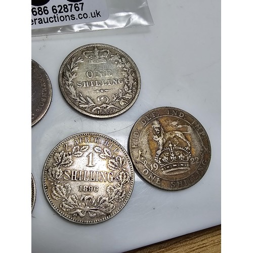 296 - Qty of 7x Antique Silver one shilling coins, which includes 2x Georgian coins 1819, 1829. total weig... 