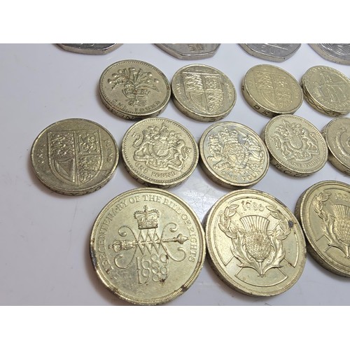 301 - Qty of old British coinage to inc. 4x old style £2 coins, 12x old style £1 coins, 5x old style 50p c... 