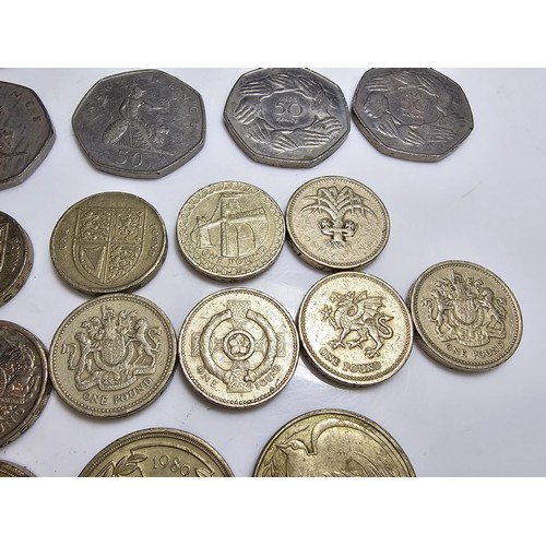 301 - Qty of old British coinage to inc. 4x old style £2 coins, 12x old style £1 coins, 5x old style 50p c... 