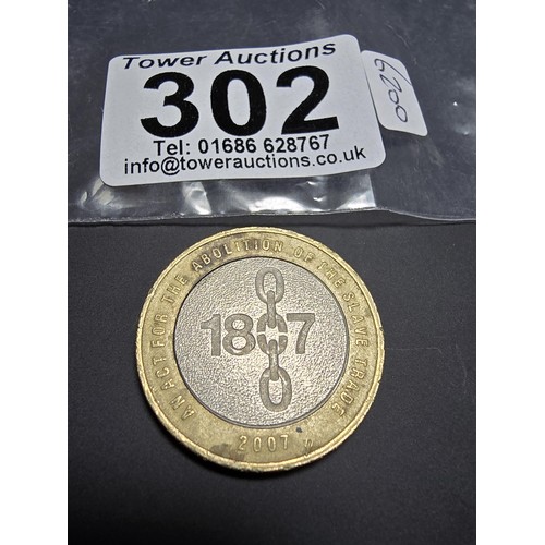 302 - A rare £2 abolition of slavery 1807 coin with 2x minting errors which is as follows, Fault 1. - when... 