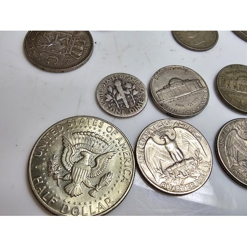 303 - qty of various coins from around the world to inc. 9x American coins some which have some silver con... 