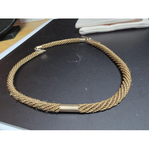 314 - Antique Hairwork pocket watch chain with gold plated T-bar and clasp in good condition. Total length... 