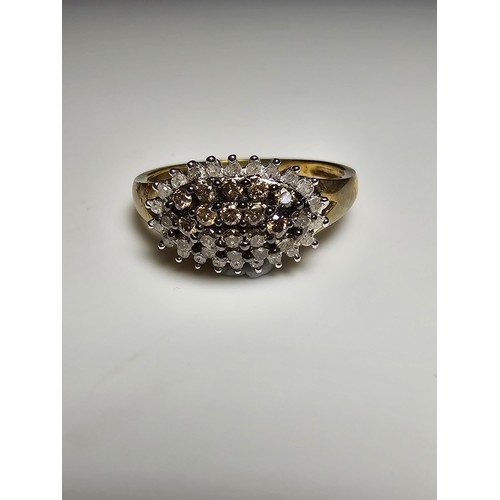 316 - Stunning 9ct Yellow Gold Diamond Cluster Ring inset with a large quantity of chocolate diamonds to t... 