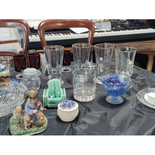 89 - Box containing a large quantity of collectables inc glass coffee cups, heavy glass bowl, pair of gla... 