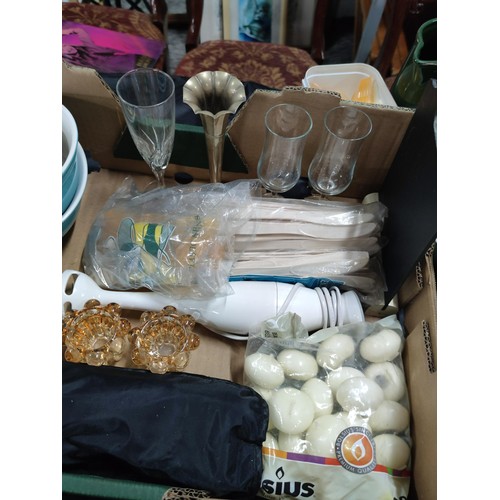 90 - Box of collectables inc hen formed egg holder, blender, candles, plastic cutlery, quantity of small ... 