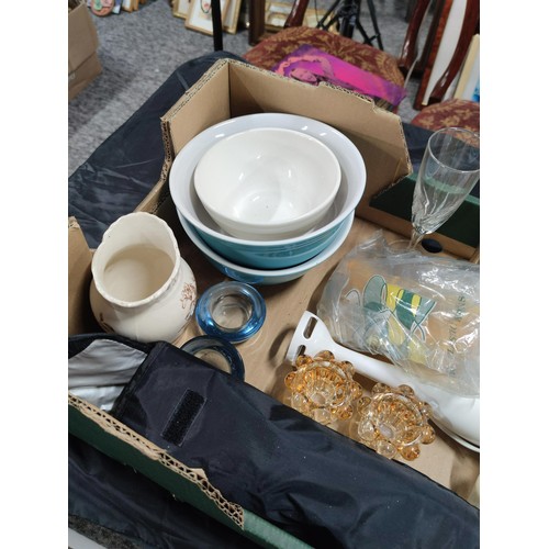 90 - Box of collectables inc hen formed egg holder, blender, candles, plastic cutlery, quantity of small ... 