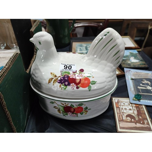 90 - Box of collectables inc hen formed egg holder, blender, candles, plastic cutlery, quantity of small ... 