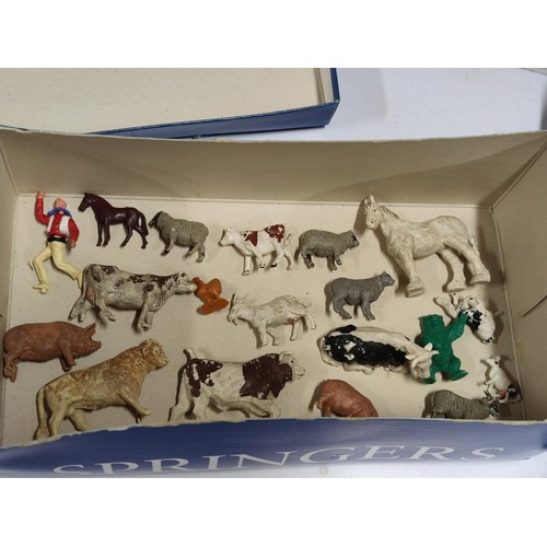 101 - Box containing a quantity of vintage toys inc ball counter, vintage wooden toy house, quantity of fa... 