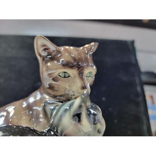 342 - A good quality glazed cat with kitten figure by Erphila Germany numbered 2354, in great condition ju... 