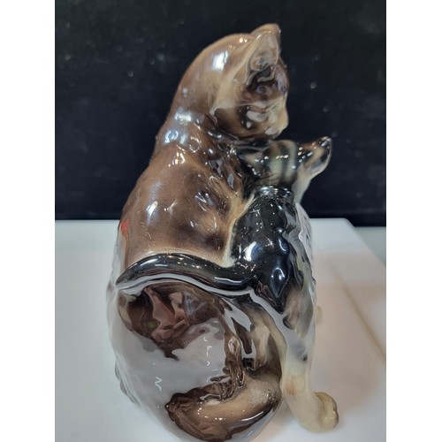 342 - A good quality glazed cat with kitten figure by Erphila Germany numbered 2354, in great condition ju... 