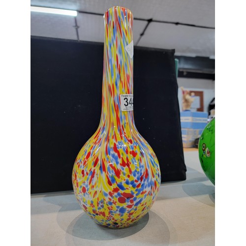 344 - 2x Large and impressive art glass vases to inc a lovely quality green milliefiore vase with on offse... 